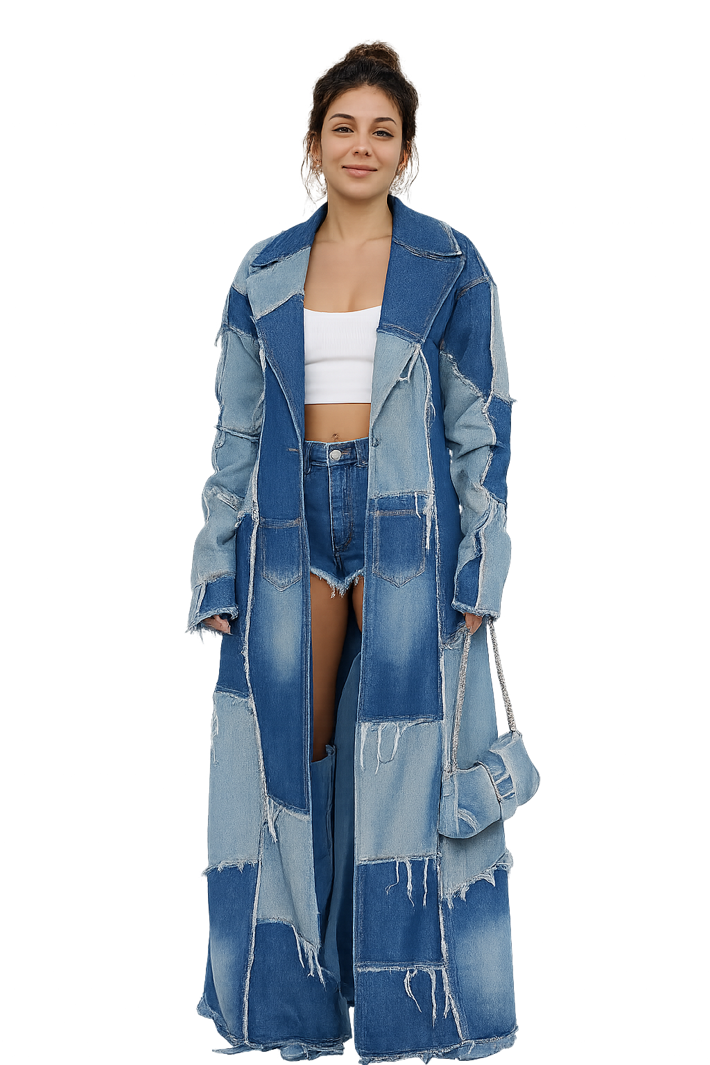 Patchwork denim trench representing a RIVED Assistant project in progress